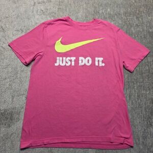 Nike Women's Pink Medium T-Shirt Just Do It Cotton Crewneck